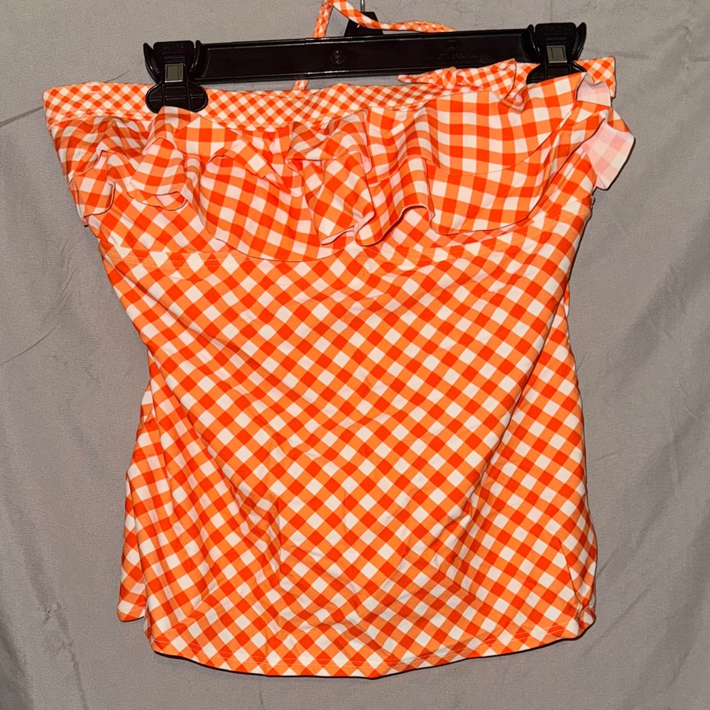 Arizona Jean Company Orange Checkered Swim Top with neck support